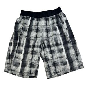 Mens Lululemon Running Shorts Linerless 10'' Gray Black Gym Athletic Size Medium